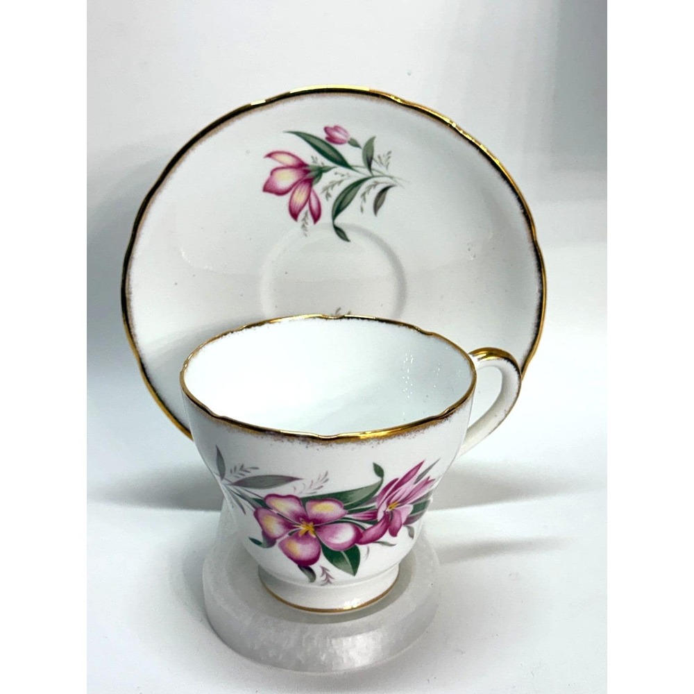Vintage Salisbury Bone China Teacup & Saucer  Pink Flowers - England